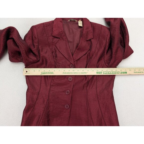 Trevan Women's Blazer Jacket Size 12 Maroon Red Crinkle Texutred Evening - Picture 7 of 16